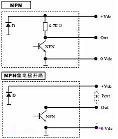 NPN電壓輸出和NPN集電極開路輸出線路